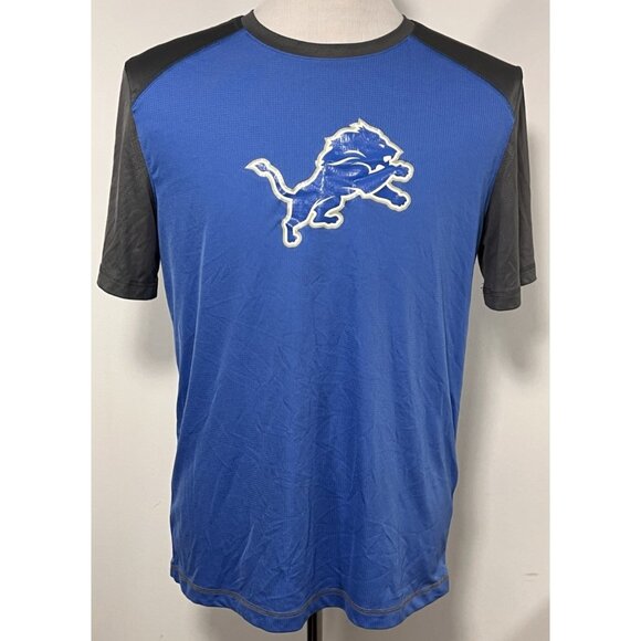 Large Detroit Lions NFL Team Apparel TX3 Cool T Shirt Blue Gray Logo Stained - Picture 1 of 11